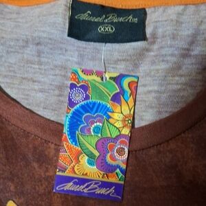Robert Graham Brown T-Shirt with Colorful Floral Tag